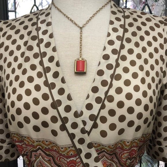 BCBGMaxAzria 100% Silk Polka Dot and Paisley Print Wrap Blouse - Picture 2 of 9